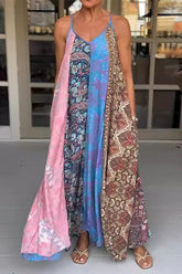 Casual Vintage Mixed Printing Contrast V Neck Printed Dresses