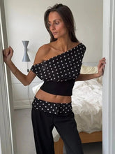 Backless Polka Dot Crop Tops Women Vest Fashion Summer New Oblique Shoulder Sleeveless Tank Tops Pullovers Female