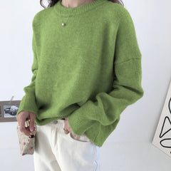 Cashmere Elegant Women Sweater Oversized Knitted Basic Pullovers O Neck Loose Soft Female Knitwear Jumper