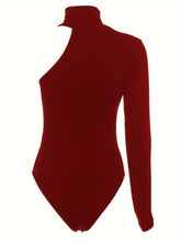 Chic Asymmetric One Shoulder Ribbed Knit Bodysuit - Long Sleeve, Sexy Style for Fall Winter - Form-Fitting, Versatile One Piece Womens Clothing