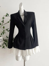 Elegant Patchwork Flare Sleeve Suit Dress Women Single Breasted Turn-down Collar Pleated Autumn Winter Korean Chic New Clothes