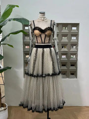 Summer Polka Dot Tight Top Mesh Women's Elegant Underwear Y2K Fashion Sexy Set Party Evening Dresses Two Piece Set Long Skirt