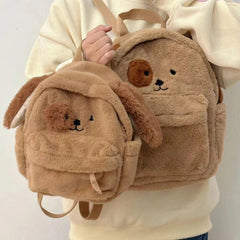Ingvn Cute Puppy Womens Backpack Plush Brown Fluffy Cartoon Sweet Kawaii School Backpack Students Casual Daily Fashion New Bag
