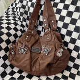 Ingvn Brown Y2k Womens Shoulder Bag Vintage Fashion Soft Pu Leather Gothic Tote Bag Punk Harajuku Casual Large Capacity Handbag