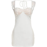 Simple Lace Patchwork Dress Women Backless Bandage Square Collar Skinny Classic Sexy Party Temperament Chic Mini Bodycon