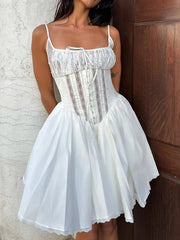 Lace Square Neck Ruffle Cami Dress