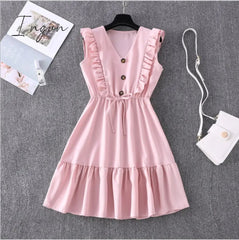 Ingvn - Women Summer Dress Casual Boho Beach Ruffles Mini Dress Party Sexy V-Neck High Waist Female Dresses