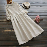 Ingvn - Autumn Embroidery Long Shirt Dress Vintage Women Casual Cotton Vestidos Women Long Sleeve Sundress Kaftan