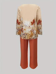 Trendy Floral Print Two-piece Set - Stylish Long Sleeve T-shirt & Wide Leg Pants Outfit - Comfortable Casual Wear for Women