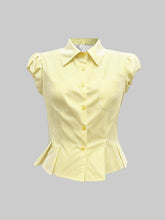 Striped Puff Sleeve Button-Up Shirt