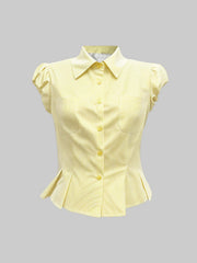 Striped Puff Sleeve Button-Up Shirt