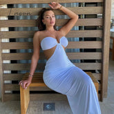 Ingvn - Women Summer Dress Wrap Hollow Out Backless Halter Backless Beach Dresses Maxi Long Vestidos