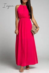 Ingvn - Elegant Solid Backless Slit O Neck Sleeveless Dress Dresses