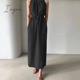 Ingvn - Sexy Sleeveless Summer Dress Sexy Ruffle Maxi Long Dress With Belt Women Bohemian Sundress Party Vestido Autumn Robe