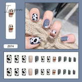 Cute Cow Fake Nails Art Nail Tips Press on False Nail Set Full Cover Artificial Short Square Head 24pcs/pack
