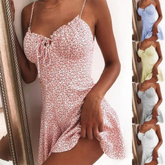 Women's Summer Fashion Spaghetti Strap Floral Print Tie Front Mini Sexy Dress, Party Dresses ,Dance Dress, Evening Dresses