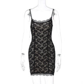 Lace Spaghetti Strap Sexy Mini Dress For Women Robe Fashion Off-shoulder Sleeveless Backless Floral Print Skinny Dress