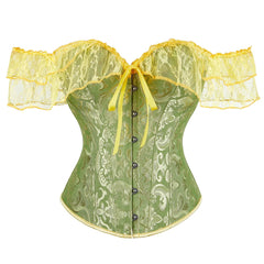 Voguable Womens Bustier Overbust Corselet Lace Up Short Sleeve Sheer Corset Bluse Costume Crop Top