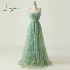 Ingvn - 2023 Elegant Party Dress Prom Dresses Mint Green Adjustable Straps Shiny Love Tulle Tea Length Wedding Party Graduation Dress