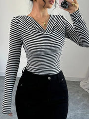 Striped Cowl Neck Long Sleeve T-Shirt