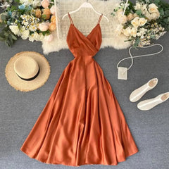 Ingvn - New Summer Women Sexy V Neck High Waist A-line Party Tank Sundress Elegant Bandage Bow Long Dress Vestidos Multicolour