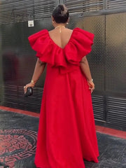 Ingvn - Women Maxi Shift Dress Oversized Loose Casual Sparkly Robe Puff Cap Sleeve V Back Red Modest Party Club Christmas Long Gown 4XL