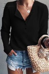 Ingvn - Casual Solid Buttons O Neck Tops