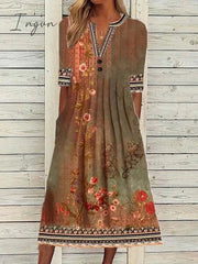 Ingvn - Women's Casual Dress Shift Dress Midi Dress Navy Blue Blue Orange Half Sleeve Floral Ruched Summer Spring V Neck Vintage Christmas Vacation 2023 S M L XL XXL 3XL