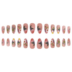 24pcs Spring/Summer Flowers Fake Nail Colorful flower Pattern False Nails Full Cover Wearable Sweet Korean Almond Press On Nails