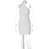 Mesh Strapless Backless Sexy Mini Dress For Women Robe Fashion Off-shoulder Sleeveless Ruched Bodycon Club Dress