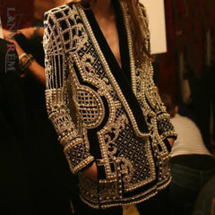 Ingvn - new Beaded Geometric Autumn Winter Long Sleeves V-Neck Vintage Ladies Outwear vintage fashion Overcoats