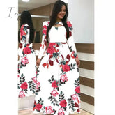 Ingvn - S- 5XL Plus Size Elegant Oversized Tunic Women Dress Bohmia Flower Print Maxi Dresses Fashion Hollow Out Long Vestidos