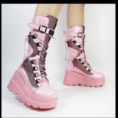 Women High Boots Cosplay Mid-calf Boots High Platform Wedges Boots Autumn Winter New Designer Gothic Shoes for Women Botas