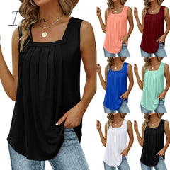 Ingvn - Women's Tank Pleated Solid / Plain Color Basic Square Neck Sleeveless Summer Wine Red Black White Light Green Pink