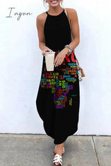 Ingvn - Casual Print Basic O Neck Long Dress Dresses