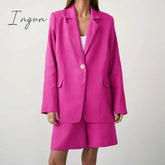 Ingvn - Fashion Trends Office Cotton Linen Outfit Spring Autumn Notched Loose Long Sleeve Blazer Fashion Lady Women Suits High Waist Shorts Sets