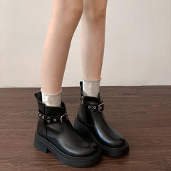Ingvn Thick Heel Women Ankle Boots Fashion Elegant Belt Buckle Shoes Spring Autumn Vintage Women's Morder Short Booties
