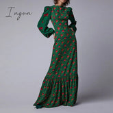 Ingvn - Women Long Maxi Dresses Floral Print Vintage Deep V Neck Sandbeach Holiday Dress Bohemian Vestidos African Sexy Party Dress