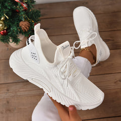 Women's Knitted Sports Shoes, Lightweight Lace Up Low Top Running & Tennis Sneakers, Breathable Gym Trainers for Holiday Plus Size