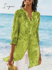 Ingvn - Women's Printed Casual Loose Plus Size Chiffon Shirts
