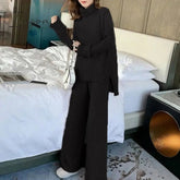 Ingvn - sweater set women tracksuit spring autumn knitted suits 2 piece set warm turtleneck sweater pullovers wide legs pants