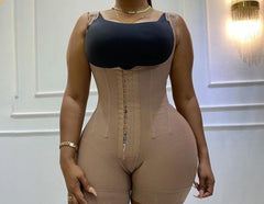 Voguable Women's Corset Bodyshaper High Compression Garment Abdomen Control Double Bodysuit Waist Trainer Open Bust Shapewear Fajas