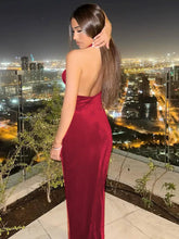 Halter Backless Sexy Maxi Dress For Women Gown Fashion Lace-up Deep V Neck Sleeveless Bodycon Split Long Dress Elegant