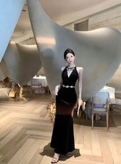 Vintage Luxurious Evening Wedding Party Black Long Dresses for Women Elegant Bodycon Mesh Patchwork Velvet Prom Female Clothing