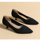 Women's large shoes high-heeled shoes solid color knitted breathable rubber anti-skid sole spring and autumn latex insole
