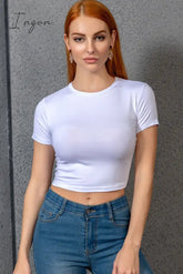 Ingvn - Cropped Round Neck Short Sleeve Tee