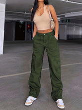 Women's Vintage Style Loose Fit Cargo Denim Jeans - Flap Pockets, Non-Stretch, Solid Color, Street Style, Straight Leg, Y2K Kpop Inspired, Comfortable and Casual Denim Clothing for Women