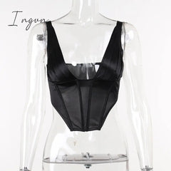 Ingvn - Women Club Camis Top Pleated Chest Fishbone Sleeveless Crop Tops Fashion Backless Corset Tops Sexy Party Tank Top