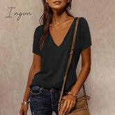 Ingvn - Summer Shirts For Women Fashion V Neck Patchwork Loose T Shirt Female Short Sleeve Top Ladies Tee Plus Size Shirt Pullover
