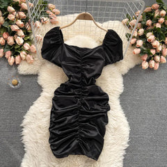 Ingvn - Ins Fashion Sexy Mini Bandage Dress Women Summer Slim Ruched Club Dress Sheath Off Shoulder Pink White Dress